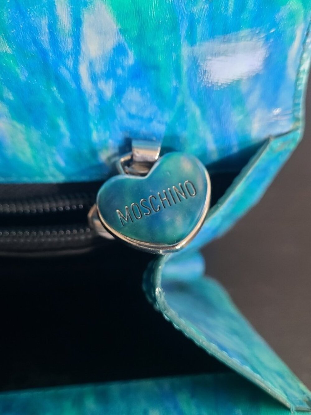 Moschino Redwall Leather Mini Crossbody Bag Blue Green Vintage Y2K - Picture 7 of 11